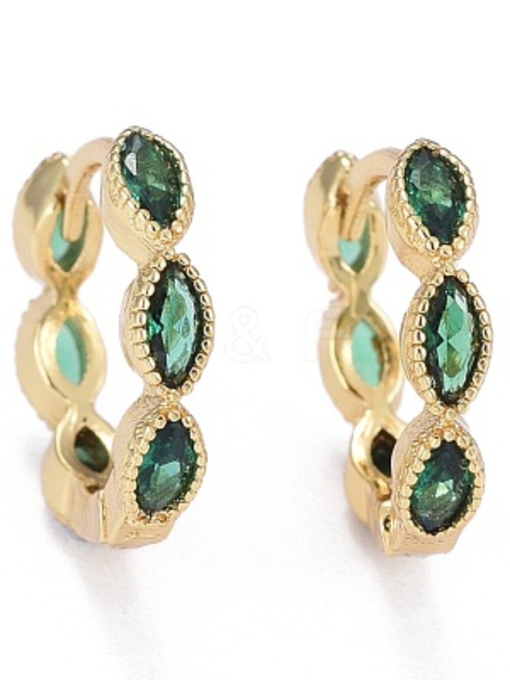 18k Gold Plated Micro Pave Cubic Zirconia Huggie Hoop Earrings Green Horse Eye